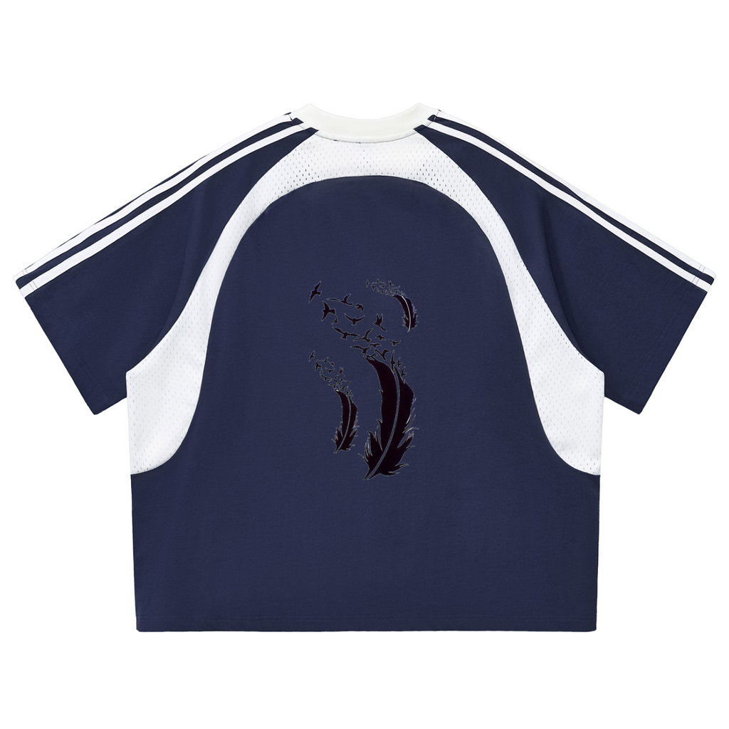 Contrast Stripes Panel Mesh T-shirt