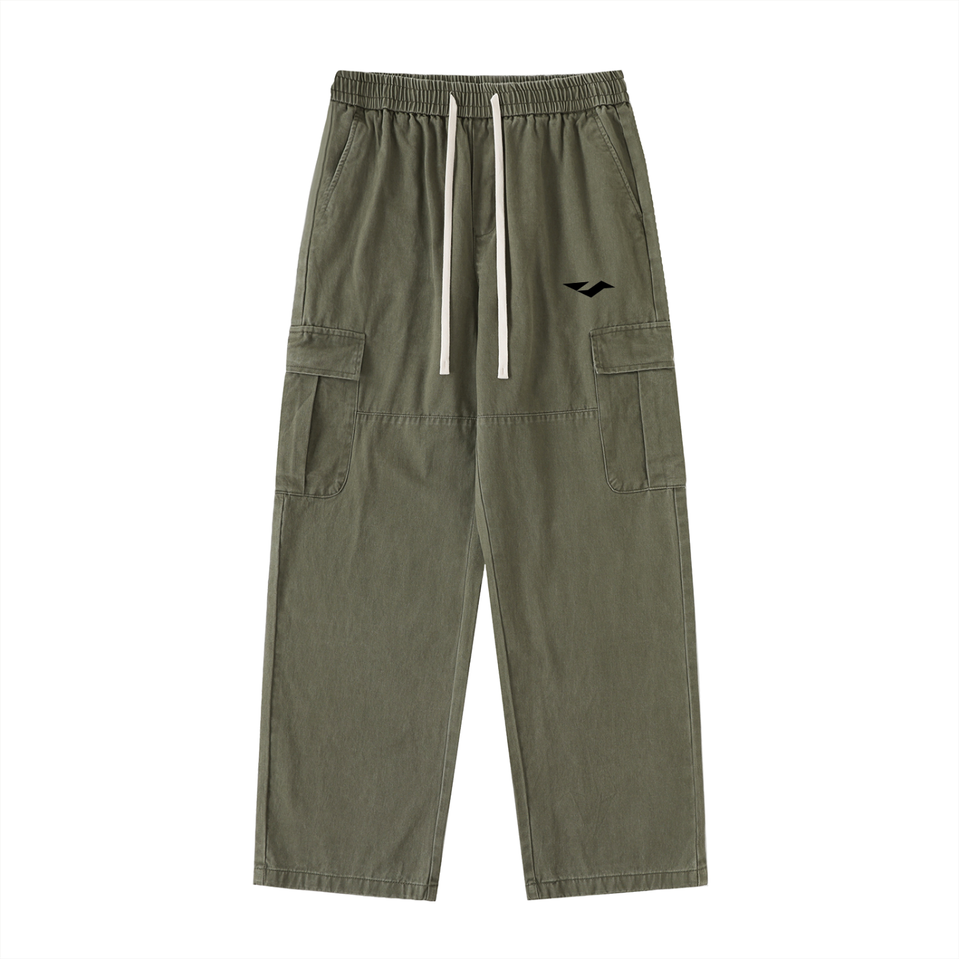 Drawstring Waist Straight-Leg Cargo Pants