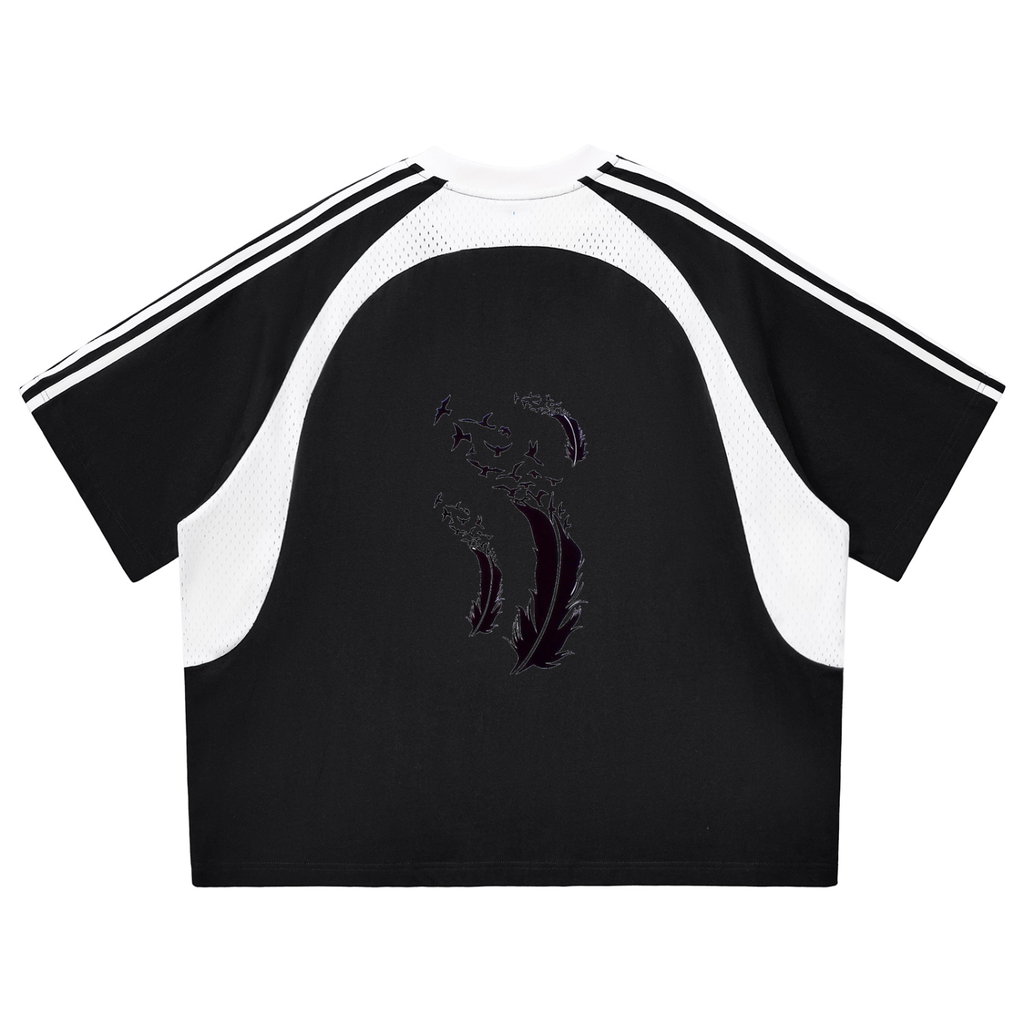 Contrast Stripes Panel Mesh T-shirt