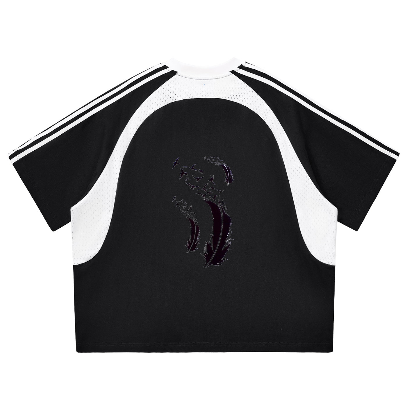 Contrast Stripes Panel Mesh T-shirt