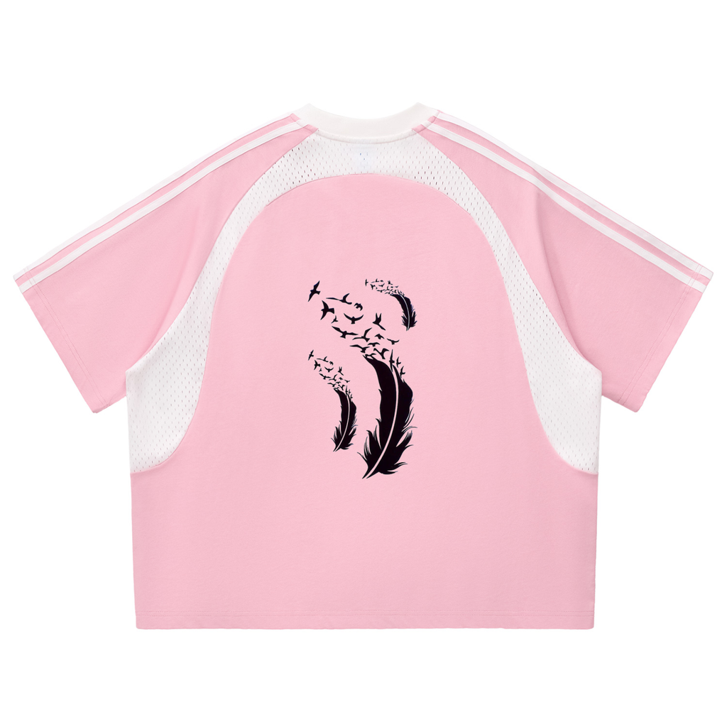 Contrast Stripes Panel Mesh T-shirt