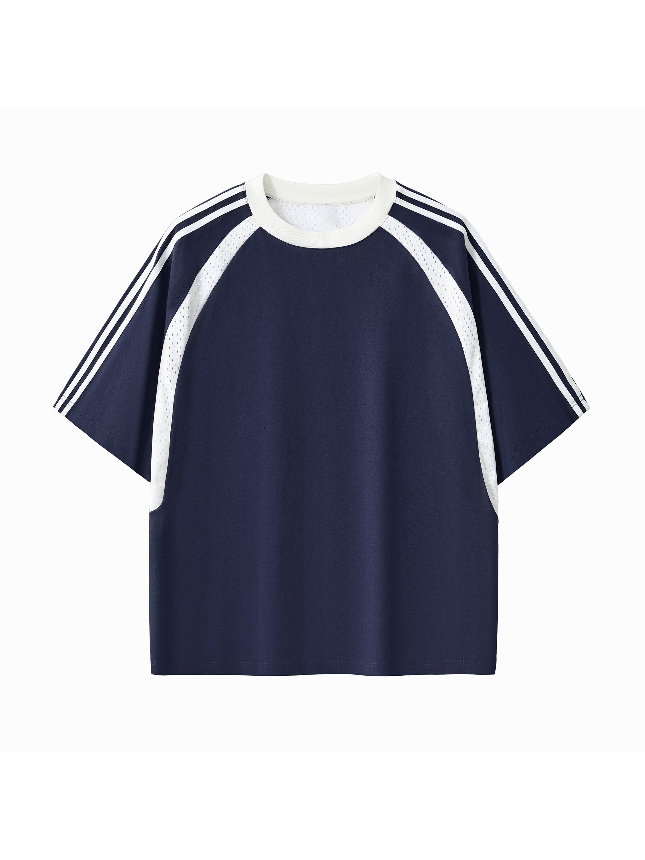 Contrast Stripes Panel Mesh T-shirt